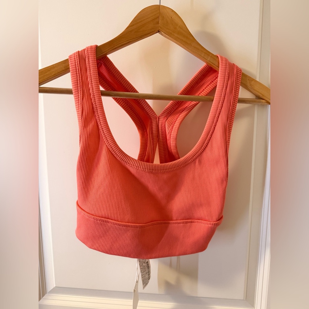 Coral Ribbed Sports Bra